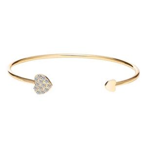 Gold Double Heart Cuff Bangle Bracelet